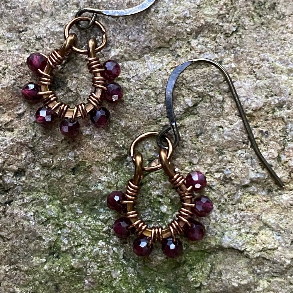 Handmade Bronze and Ruby Earrings - Picture 5 of 6